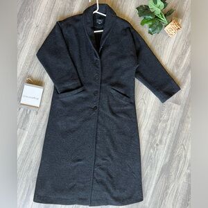 Eileen Fisher 100% boiled wool button front winter coat in charcoal. Size S